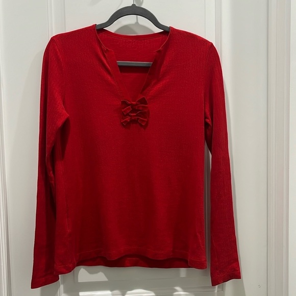 Carolina Herrera Tops - Carolina Herrera Red Bow Longsleeve Top Sz M